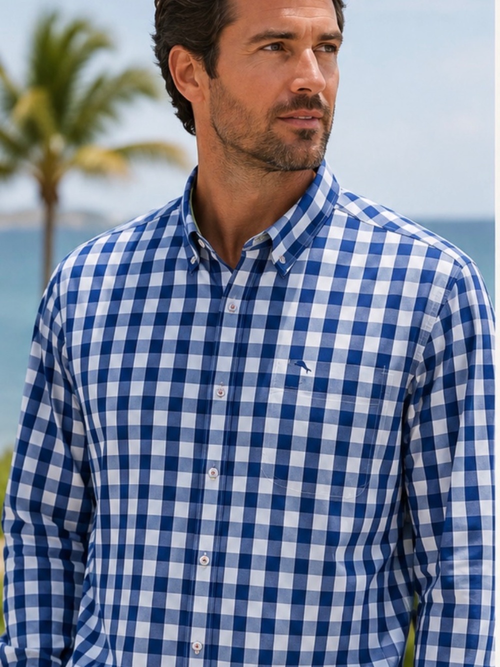 Tommy Bahama Pima, cotton, blue and white gingham shirt 3X